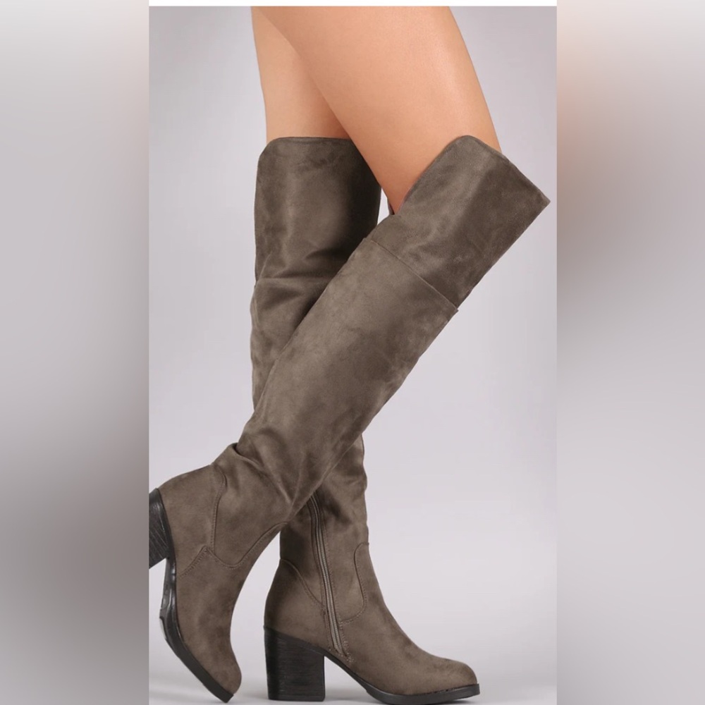 BAMBOO Over the Knee or Below the Knee Taupe Tan Faux Suede Boots.